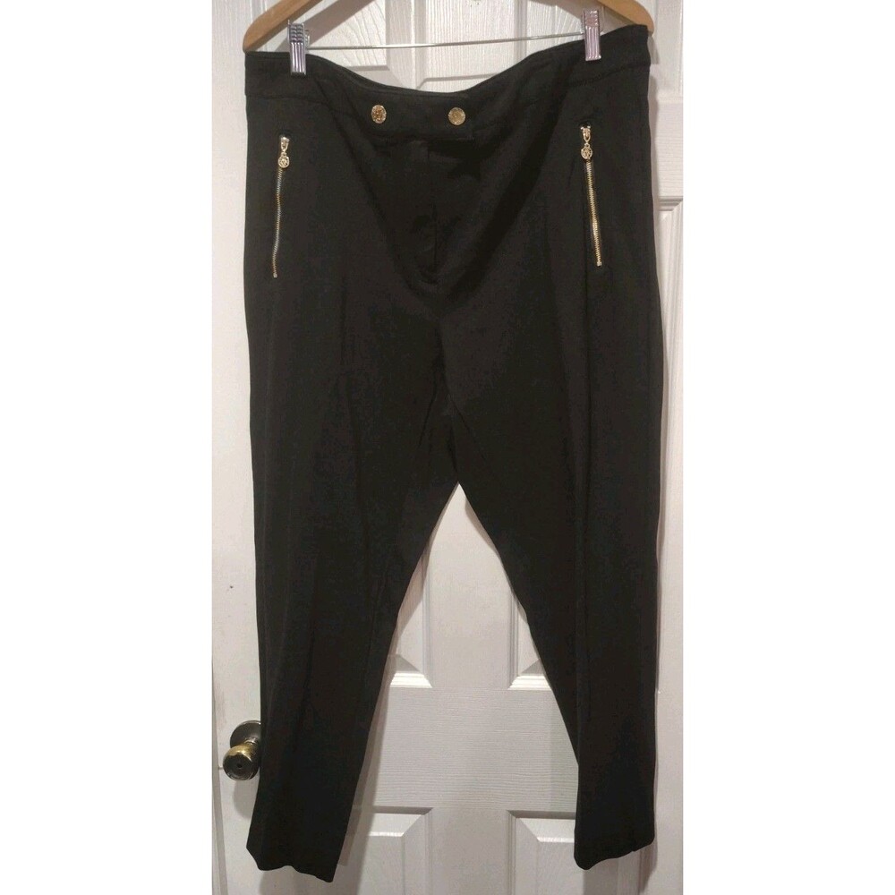 Anne Klein Womens Plus Size 18W Black Stretch Pants Gold Zipper Pocket Classic